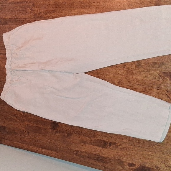 H & M Linen Blend Pull On Cream Drawstring Pants M - Picture 3 of 8